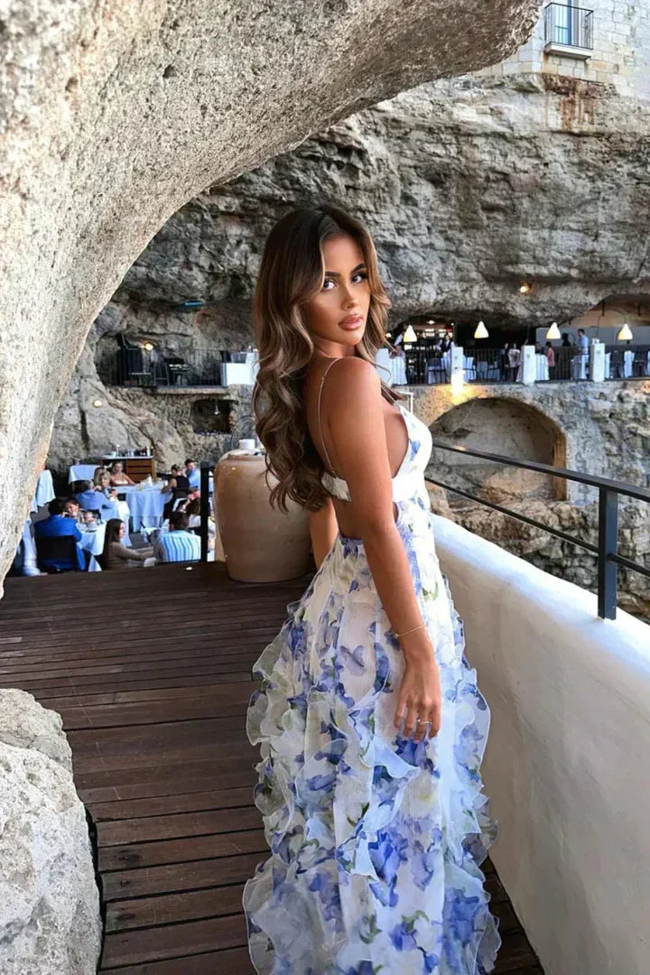 Φλοράλ φόρεμα midi Uri με βολάν