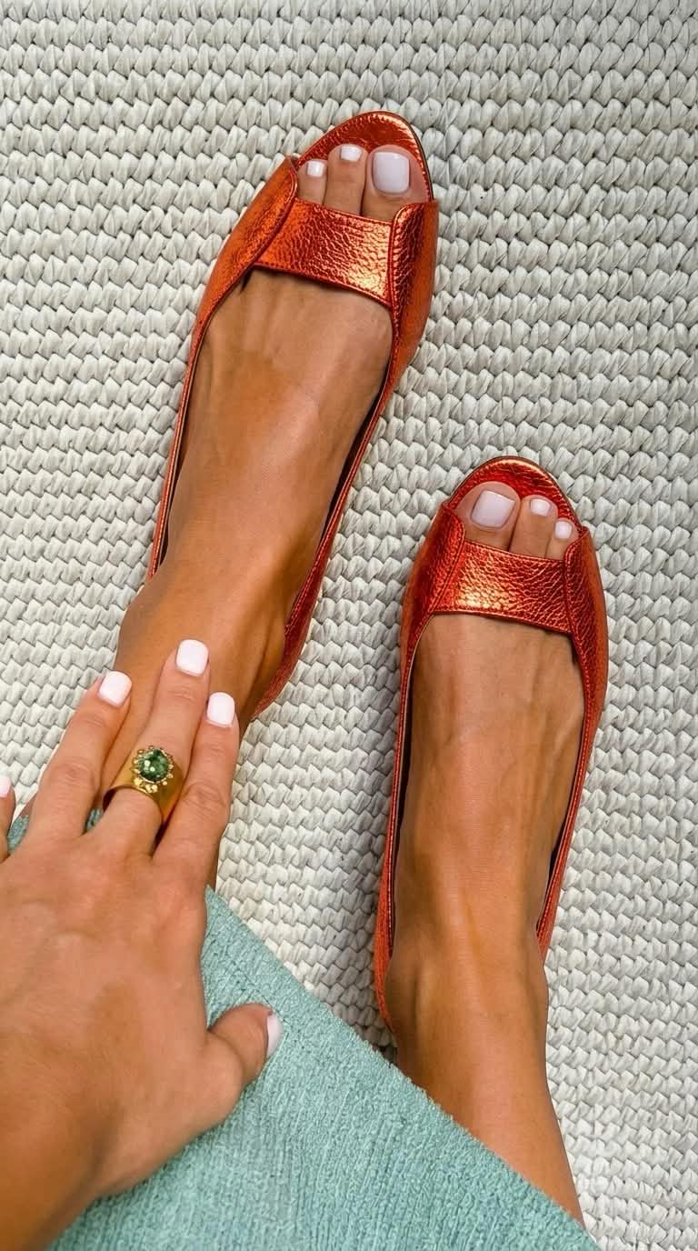 Χρυσές μπαλαρίνες peep toe Adelina